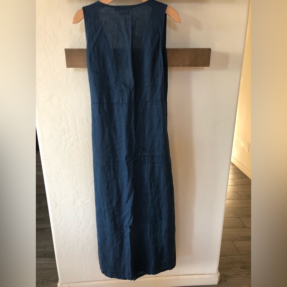 Blue Linen true wrap midi dress, sleeveless•••Large, Monoprix Femme—Feminine - Picture 8 of 9